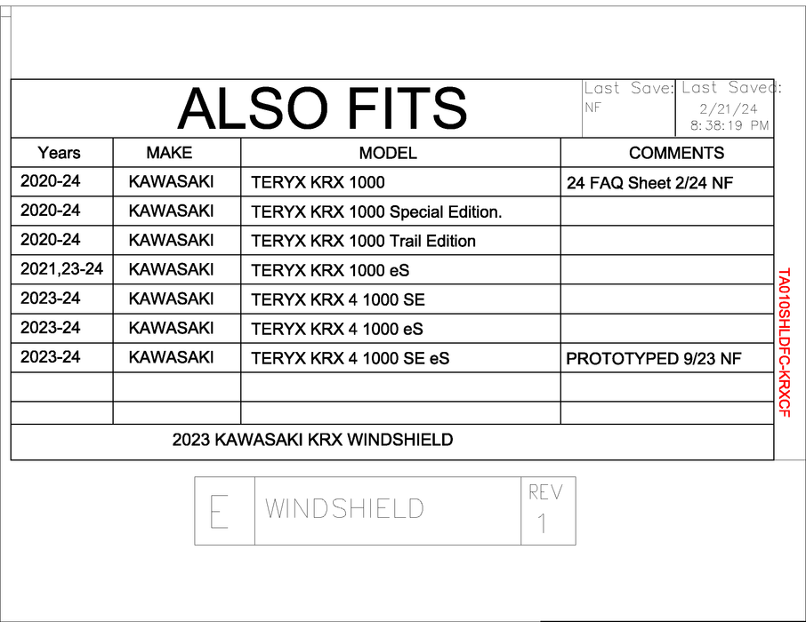 TA Kawasaki KRX 1000, KRX 1000 SE, KRX 1000 Trail, KRX 1000 eS, KRX 4 1000 SE, KRX 4 1000 eS and KRX 4 1000 eS SE CoolFlo Windshield 2020 - 2024