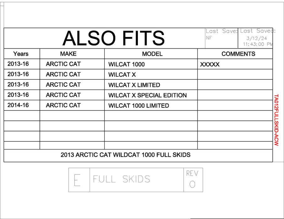 Trail Armor Arctic Cat Wildcat 1000, Wildcat X, Wildcat X Limited, Wildcat 1000 Limited Full Skids with Slider Nerfs 2013 - 2018