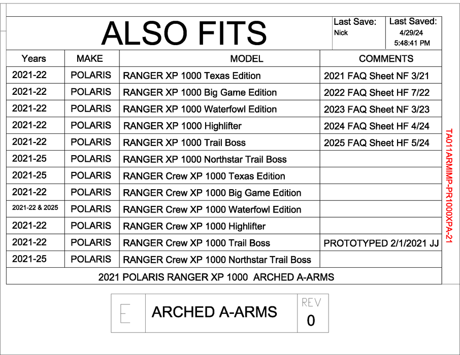 Trail Armor 2021 - 2025 Polaris Ranger XP 1000 and Ranger XP 1000 Crew FACTORY ARCHED A-arm Guards