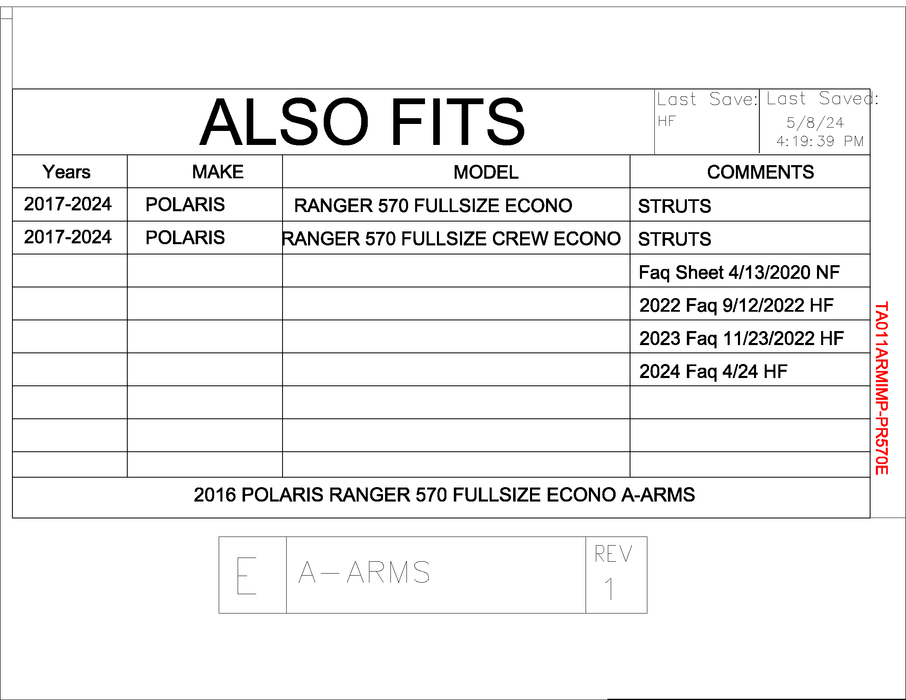 Trail Armor Ranger Full Size Economy 570 and Ranger Full Size Economy 570 Crew Impact A-Arm Guards (has STRUTS)