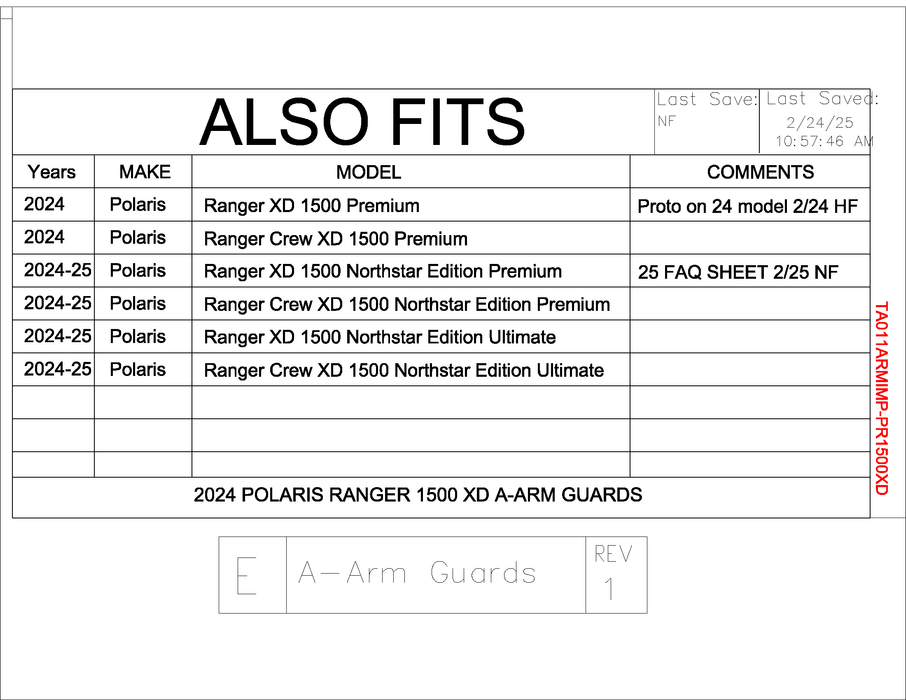 Trail Armor  2024 Polaris Ranger 1500 XD, 1500 XD Crew (Premium, Ultimate and Northstar Edition Premium, Northstar Edition Ultimate) iMpact A-Arm Guards