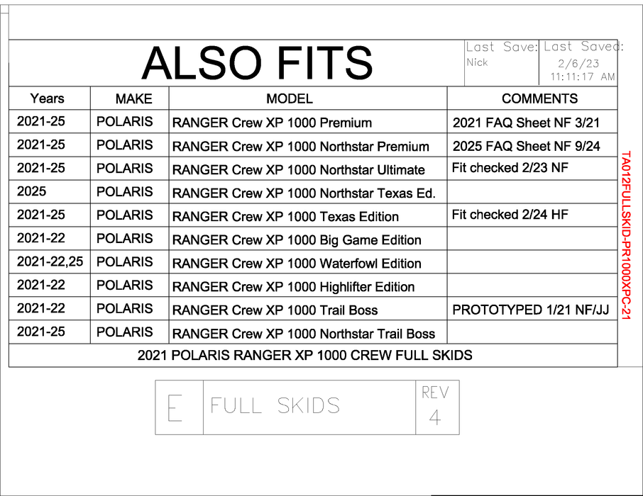 Trail Armor 2021 - 2025 Polaris Ranger XP 1000 Crew Full Skids