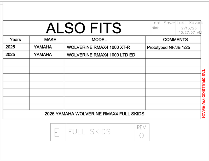 Trail Armor 2025 Yamaha Wolverine RMAX4 1000 X-TR, RMAX4 1000 Limited Edition Full Skids