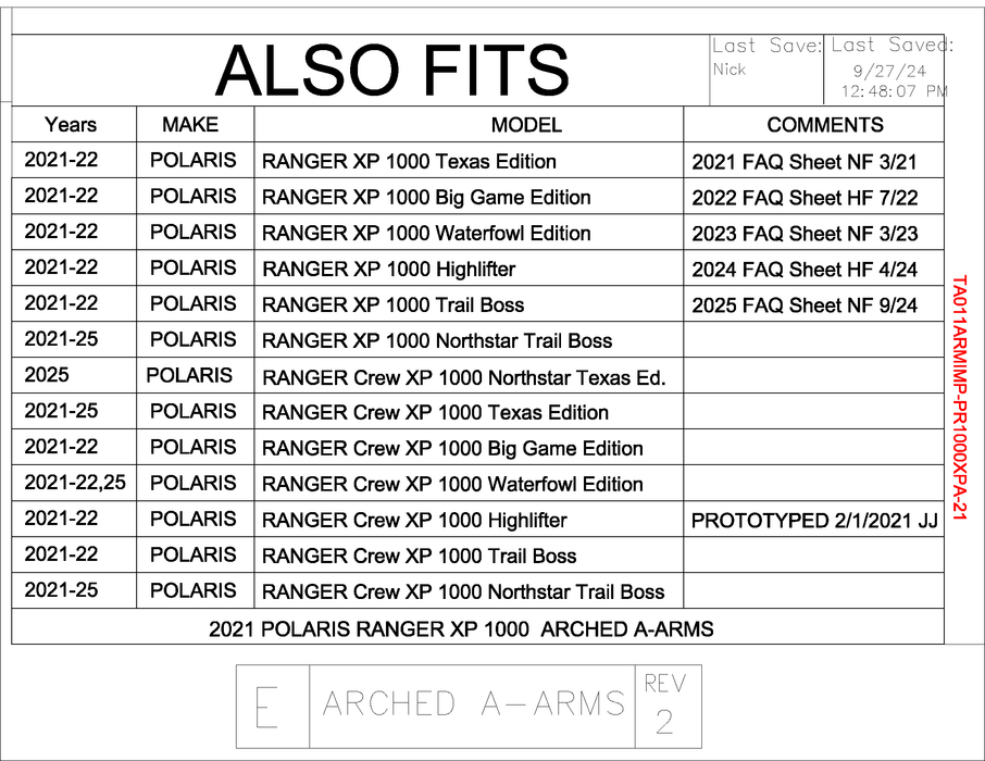 Trail Armor 2021 - 2025 Polaris Ranger XP 1000 and Ranger XP 1000 Crew FACTORY ARCHED A-arm Guards