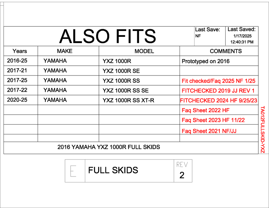 Trail Armor Yamaha YXZ 1000R Full Skids with Integrated Sliders