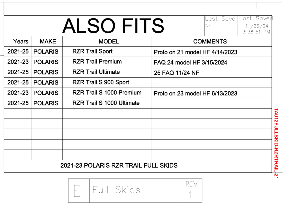 Trail Armor Polaris RZR Trail, Trail S 900 and Trail S 1000 Full Skids with Slider Nerfs or Trimmed for Polaris Kick Out Steel Rock Sliders 2021 - 2025