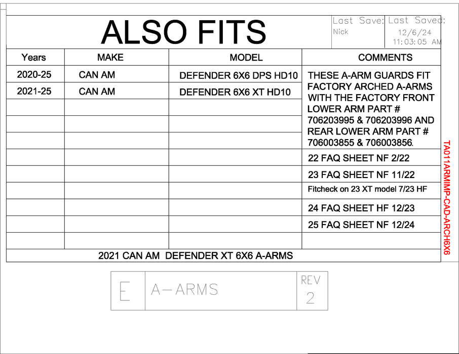 Trail Armor Can Am Defender 6x6 iMpact A-Arm Guards for FACTORY ARCHED A-ARMS