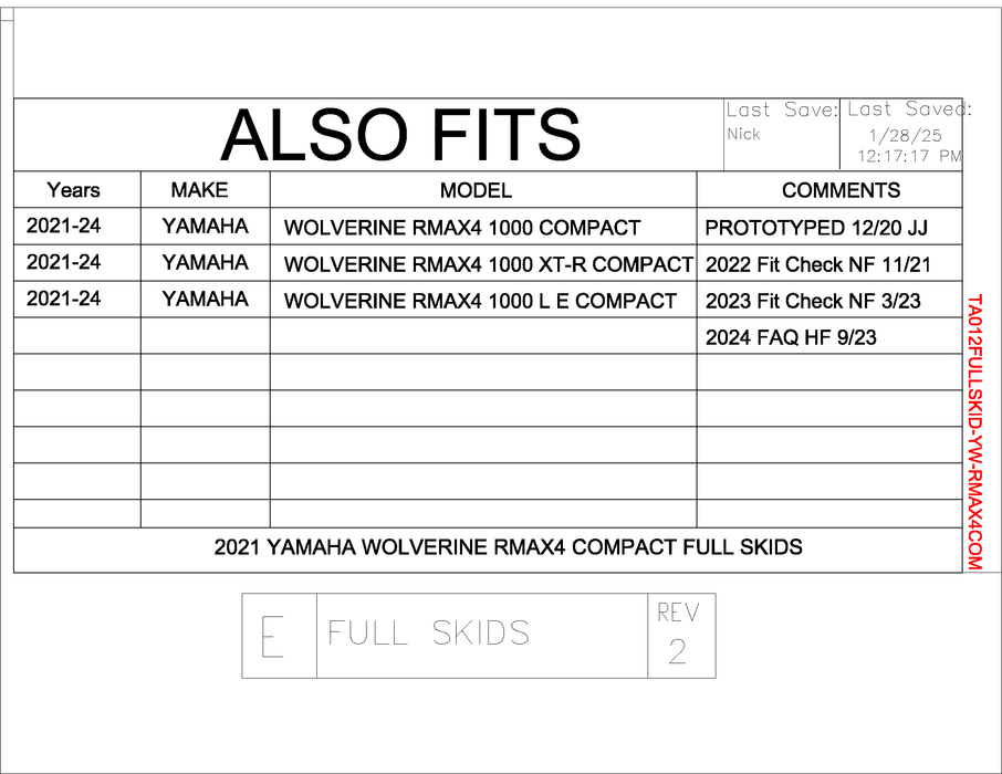 Trail Armor Yamaha Wolverine RMAX4 1000 Compact, RMAX4 1000 Compact X-TR, RMAX4 Compact 1000 Limited Edition Full Skids 2021 - 2024