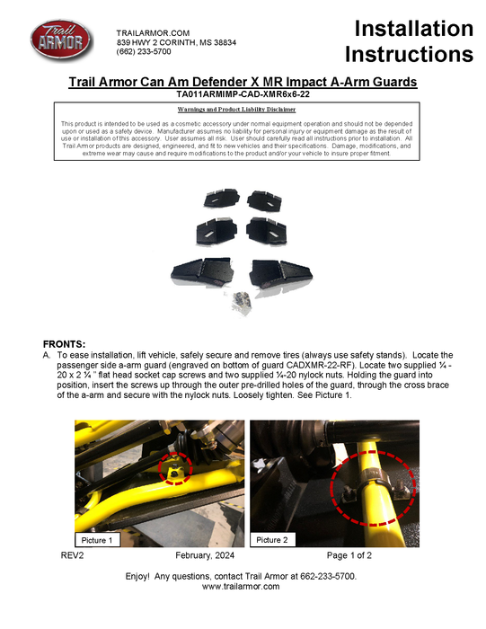 Trail Armor 2022 - 2024 Can Am Defender 6x6 Limited HD10 iMpact A-Arm Guards for FACTORY ARCHED A-ARMS