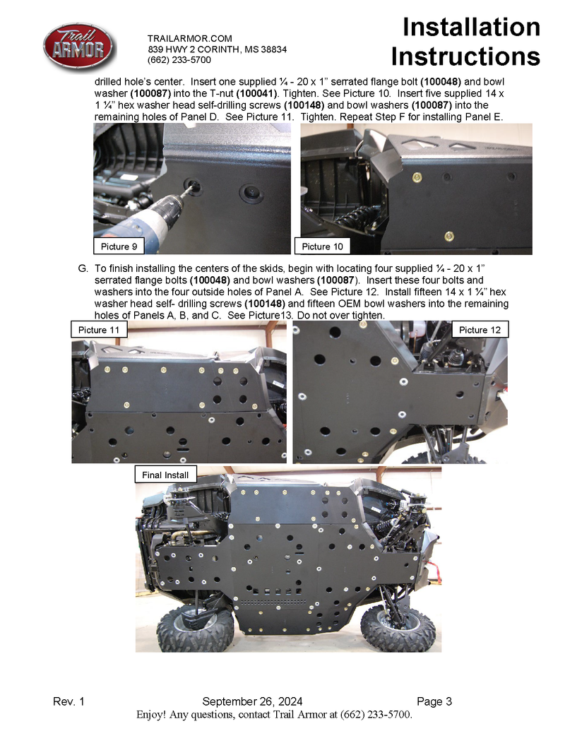 Trail Armor Can Am Commander 800, 800 DPS, 800 XT, 1000, 1000 DPS, 1000 X, 1000 XT, 1000 XT-P, 1000 Limited Full Skids with Integrated Slider Nerfs 2015-2020