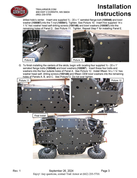 Trail Armor Can Am Commander 800, 800 DPS, 800 XT, 1000, 1000 DPS, 1000 X, 1000 XT, 1000 XT-P, 1000 Limited Full Skids with Integrated Slider Nerfs 2015-2020