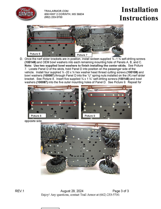 Trail Armor Can Am Commander 800, 800 DPS, 800 XT, 1000, 1000 DPS, 1000 X, 1000 XT, 1000 XT-P, 1000 Limited Full Skids with Integrated Slider Nerfs 2015-2020