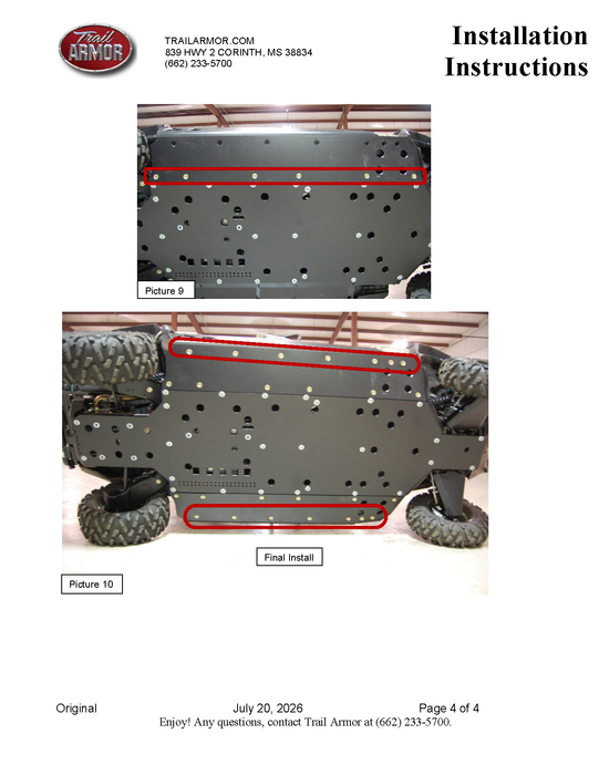 Trail Armor Can Am Commander Max XT, Commander Max and Commander Max Limited Full Skids with Integrated Slider Nerfs 2014-2020
