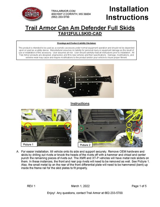Trail Armor Can Am Defender 6x6 DPS HD10, 6x6 XT HD10, 6x6 Limited HD10 Full Skids 2020 - 2023