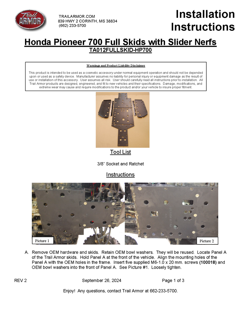 Honda Pioneer 700 skid plate installation instructions
