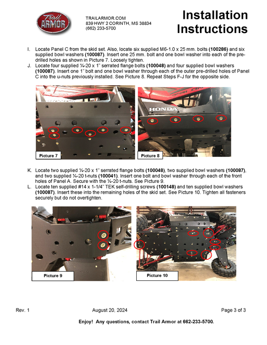 Trail Armor Honda Talon 1000 R, Talon 1000 X, Talon 1000 R Fox Live Valve, Talon X Fox Live Valve, Talon 1000 XS, Talon 1000 RS, Talon 100 XS Fox Live Valve, Talon 1000 RS Fox Live Valve Full Skids