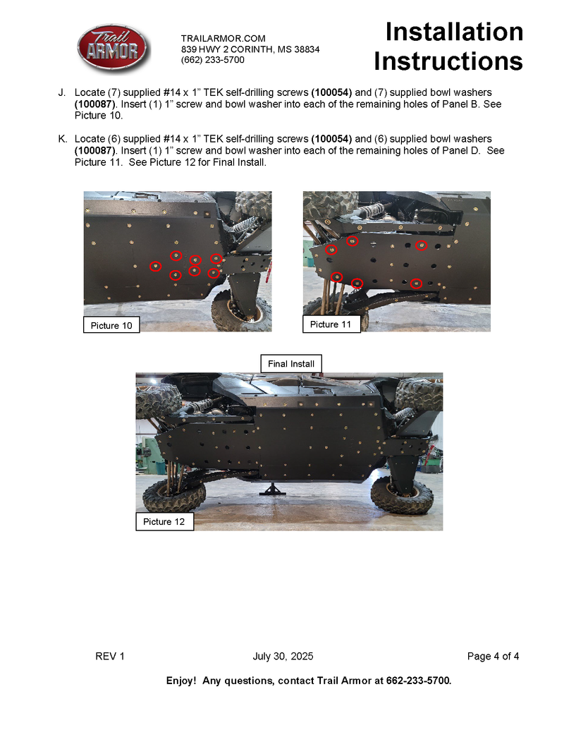 Trail Armor 2023 - 2025 Kawasaki 4 KRX 1000 (all editions) Full Skids