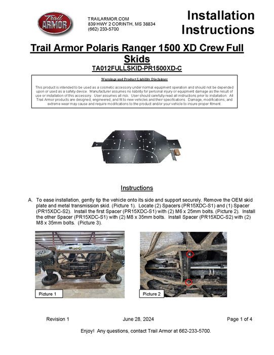 Trail Armor 2024 Polaris Ranger Crew 1500 XD (Premium, Northstar Edition Premium, Northstar Edition Ultimate) Full Skids