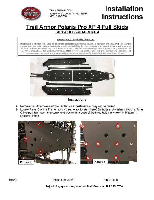 Trail Armor RZR XP Pro 4 Full Skids with Integrated Sliders or Trimmed for Extreme Kick Out Nerf Sliders