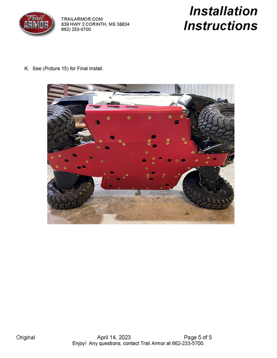 Trail Armor Polaris RZR Trail, Trail S 900 and Trail S 1000 Full Skids with Slider Nerfs or Trimmed for Polaris Kick Out Steel Rock Sliders 2021 - 2024