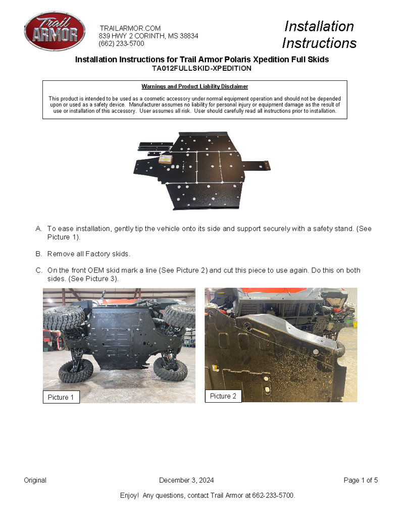 Trail Armor Polaris Xpedition XP and ADV Full Skids 2024 - 2025