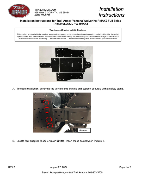 Trail Armor Yamaha Wolverine RMAX2, RMAX2 1000 X-TR, RMAX2 1000 LT Edition, RMAX2 1000 Sport Full Skids