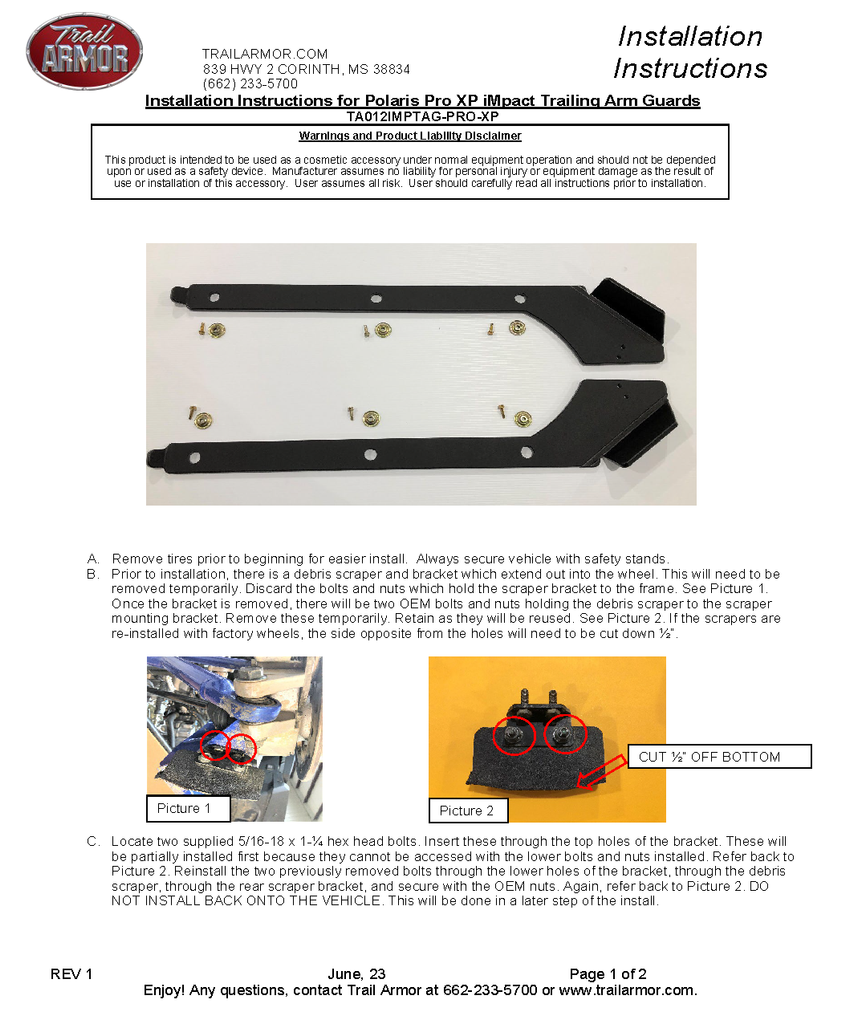 Trail Armor RZR XP PRO and RZR XP PRO 4 iMpact Trailing Arm Guards set