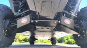 Trail Armor full skid plates undercarriage front view with A-arm guards on Honda Pioneer 1000-6 Crew 2023-2024