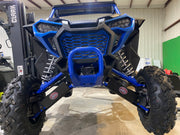 Trail Armor iMpact front A-arm guards front view with logo badges on blue Honda Talon 1000R R-4 Fox Live Valve 2024-2026