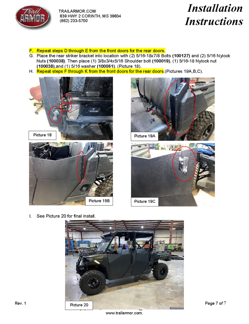 Trail Armor Ranger Crew and Ranger XP Crew 1000 Half Doors 2021 - 2024