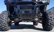 Trail Armor Honda Pioneer 1000, 1000-5 and 1000-6 Crew iMpact A-Arm Guards Installed – Front Low Angle View with Brand Logo
