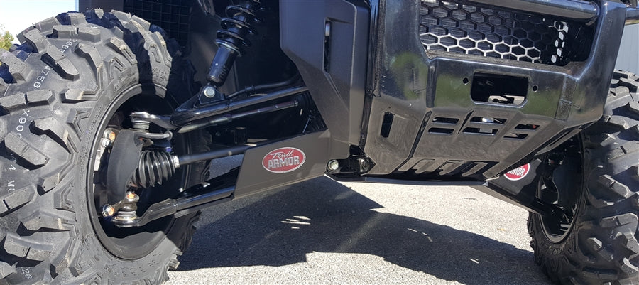 Trail Armor Honda Pioneer 1000, 1000-5 and 1000-6 Crew iMpact Lower A-Arm Guard Installed – Close-Up CV Hub and Wheel Knuckle View