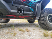 Trail Armor branded black slider nerf bar with red logo on Kawasaki KRX 1000 Special Edition side view