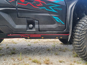 Trail Armor black slider nerf bar red accent stripe and logo on Kawasaki KRX 1000 Special Edition
