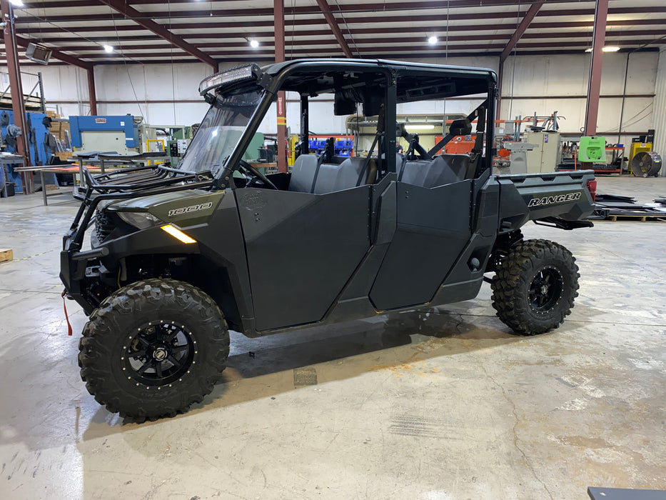 Trail Armor half doors on a gray Polaris Ranger Crew 1000 UTV side profile view