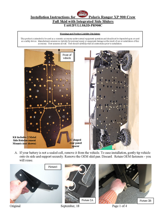 Trail Armor installation instructions for a Polaris Ranger XP 900 Crew full skid plate kit