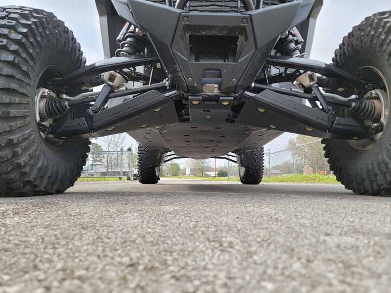 Front skid plate underside view on Polaris RZR Pro R 4 with Trail Armor