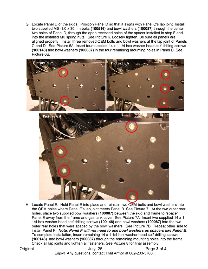 Trail Armor Ranger Midsize 570 Crew full skid plate installation instructions, page 3