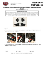 Trail Armor Ranger XP 1000 factory arched A-Arm guard installation instructions, page 1