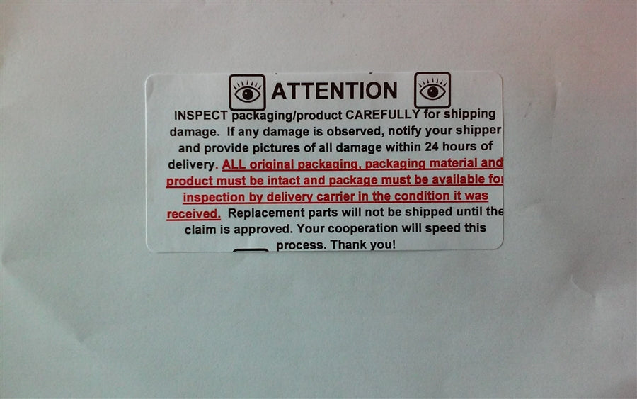 Damage Claim Advisory Label