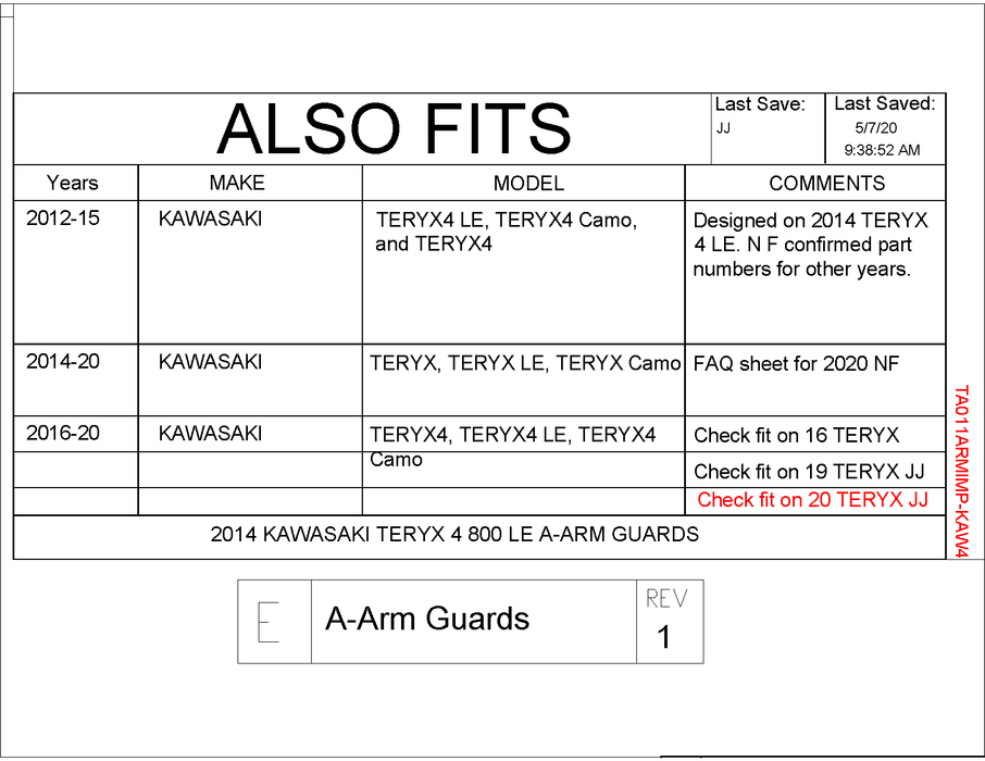 Trail Armor Kawasaki TERYX4 LE, TERYX4 Camo, TERYX4 and TERYX, TERYX LE, TERYX Camo iMpact A-Arm Guards