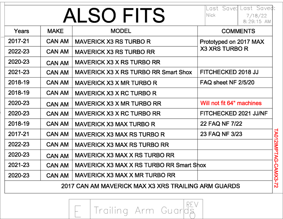 Trail Armor Can Am Maverick X3 RS Turbo R, Max RS Turbo R, X MR Turbo R, X RC Turbo R, Max Turbo R, X RS Turbo RR, X MR Turbo RR, X RC Turbo RR, Max X RS Turbo RR, Max X MR Turbo RR, RS Turbo RR, Max RS Turbo RR Trailing Arm Guards