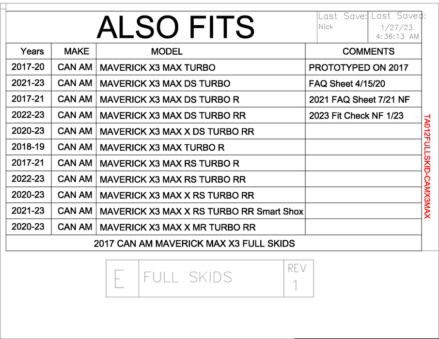 Trail Armor Can Am Maverick X3 Max Turbo, X3 Max Turbo R, X3 Max X DS Turbo R, X3 Max X RS Turbo R, X3 Max X DS Turbo RR, X3 Max X RS Turbo RR, X3 Max X MR Turbo RR Full Skids 2017 - 2023