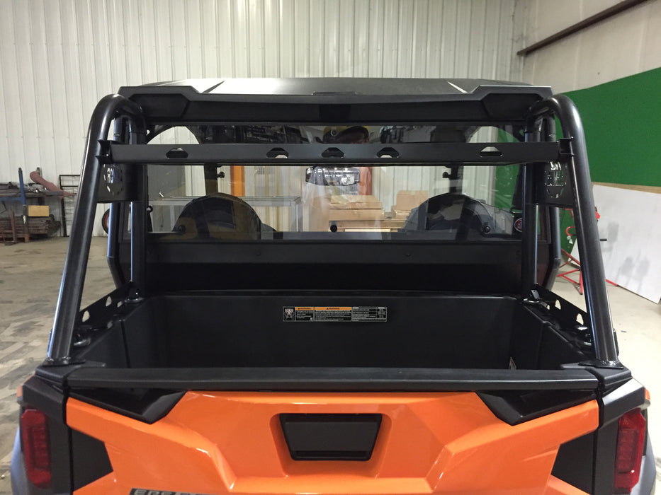Trail Armor rear rack direct rear view on orange Polaris General 1000