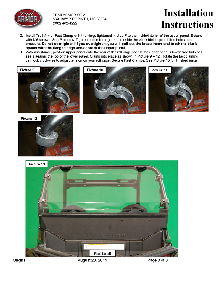 Trail Armor Polaris RZR S 900 Rear Window Dust Shield