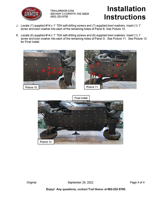 Trail Armor 2023 - 2024 Kawasaki KRX 4 1000 SE, KRX 4 1000 eS Special Edition and KRX 4 1000 eS Full Skids with Integrated Side Skid Plates
