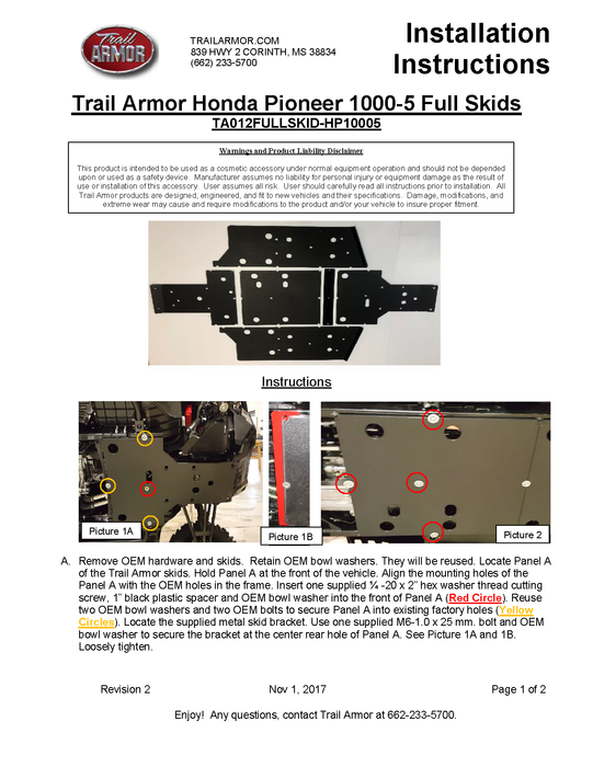 Trail Armor Honda Pioneer 1000 and 1000-5 Full Skids 2016 - 2024