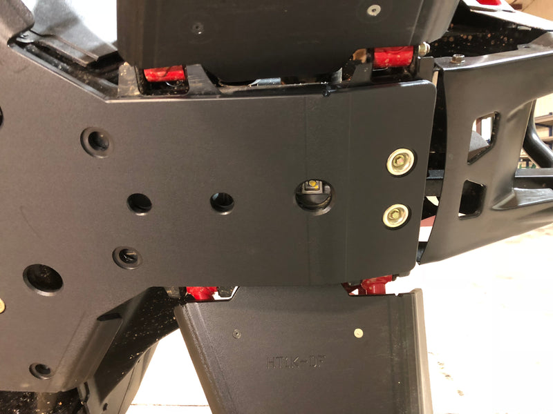Trail Armor full skids front skid plate mounting hardware close up on Honda Talon 1000 R X XS RS Fox Live Valve