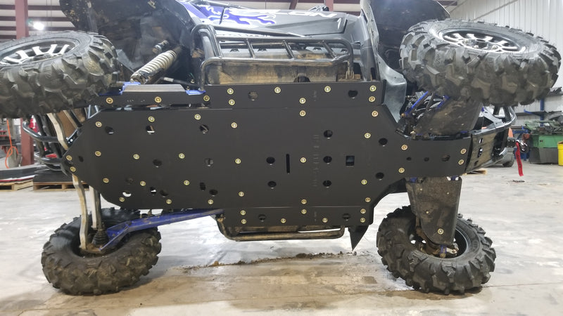 Trail Armor full skid plates complete side view on blue Honda Talon 1000 R X XS RS Fox Live Valve UTV