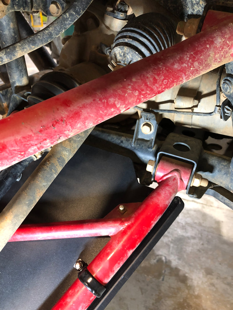 Trail Armor iMpact front A-arm guard bracket and mounting hardware detail on Honda Talon 1000R RS Fox Live Valve 2019-2023